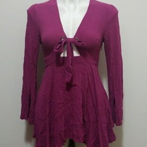 Long Sleeve Mini Dress with Tie Front